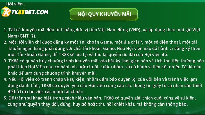 Nội quy khuyến mãi